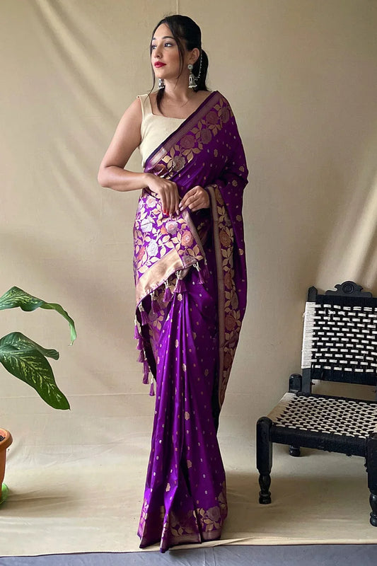 Byzantine Purple Silk saree - EZBER