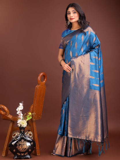 Sky Blue Banarasi Silk Brocade Saree | EZB SI04 ASPAL2005 - EZBER
