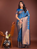 Sky Blue Banarasi Silk Brocade Saree | EZB SI04 ASPAL2005 - EZBER