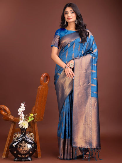 Sky Blue Banarasi Silk Brocade Saree | EZB SI04 ASPAL2005 - EZBER