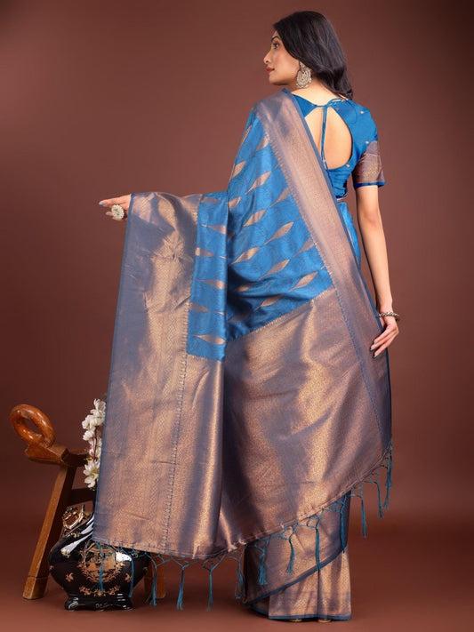 Sky Blue Banarasi Silk Brocade Saree | EZB SI04 ASPAL2005 - EZBER