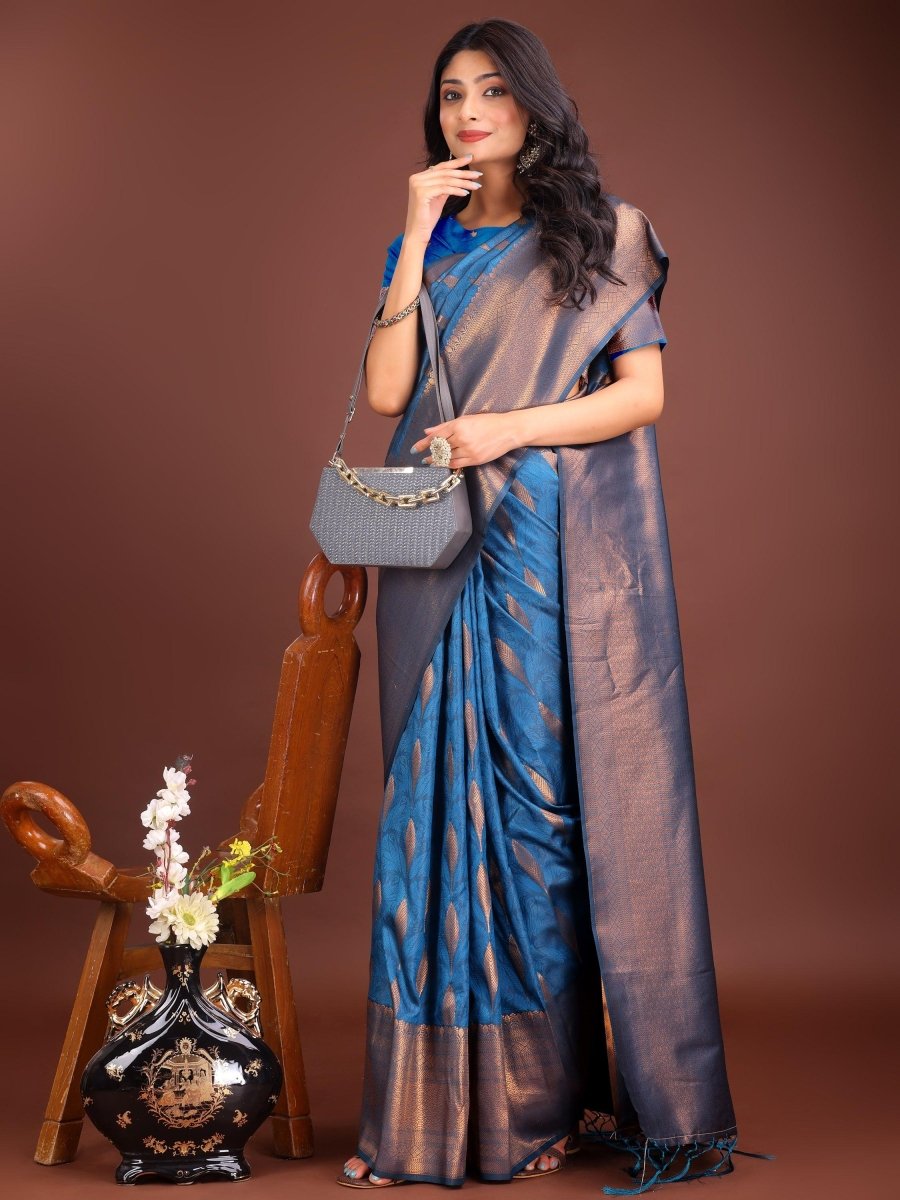Sky Blue Banarasi Silk Brocade Saree | EZB SI04 ASPAL2005 - EZBER