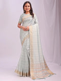 Sky Blue CASUAL CHECKS Organza Saree with Blouse Piece - EZBER