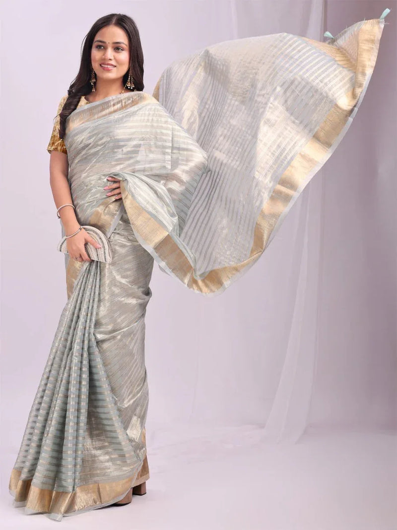 Sky Blue CHICAGO Organza Saree with Blouse Piece - EZBER