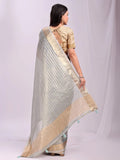 Sky Blue CHICAGO Organza Saree with Blouse Piece - EZBER