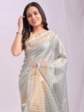 Sky Blue CHICAGO Organza Saree with Blouse Piece - EZBER