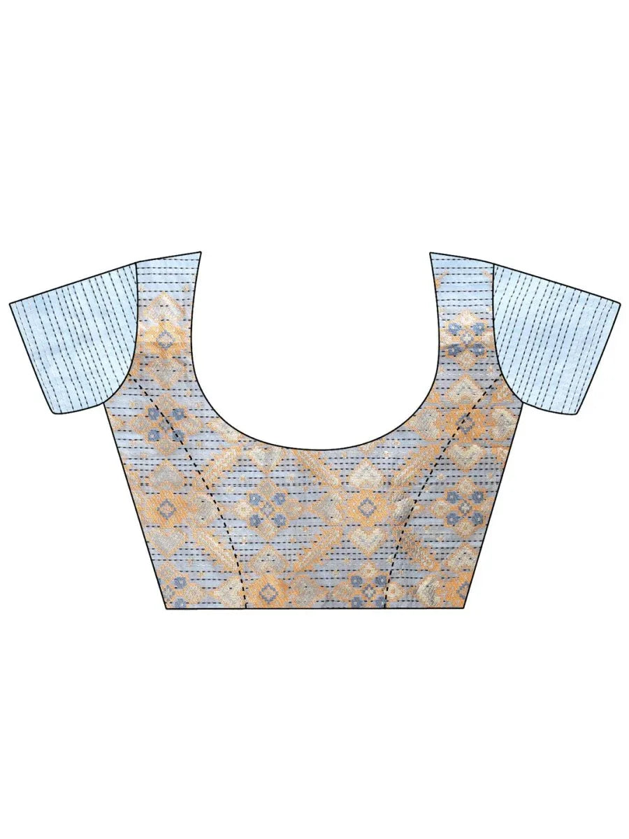 Sky Blue Cotton Saree With Blouse Piece - EZBER