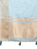 Sky Blue Cotton Saree With Blouse Piece - EZBER