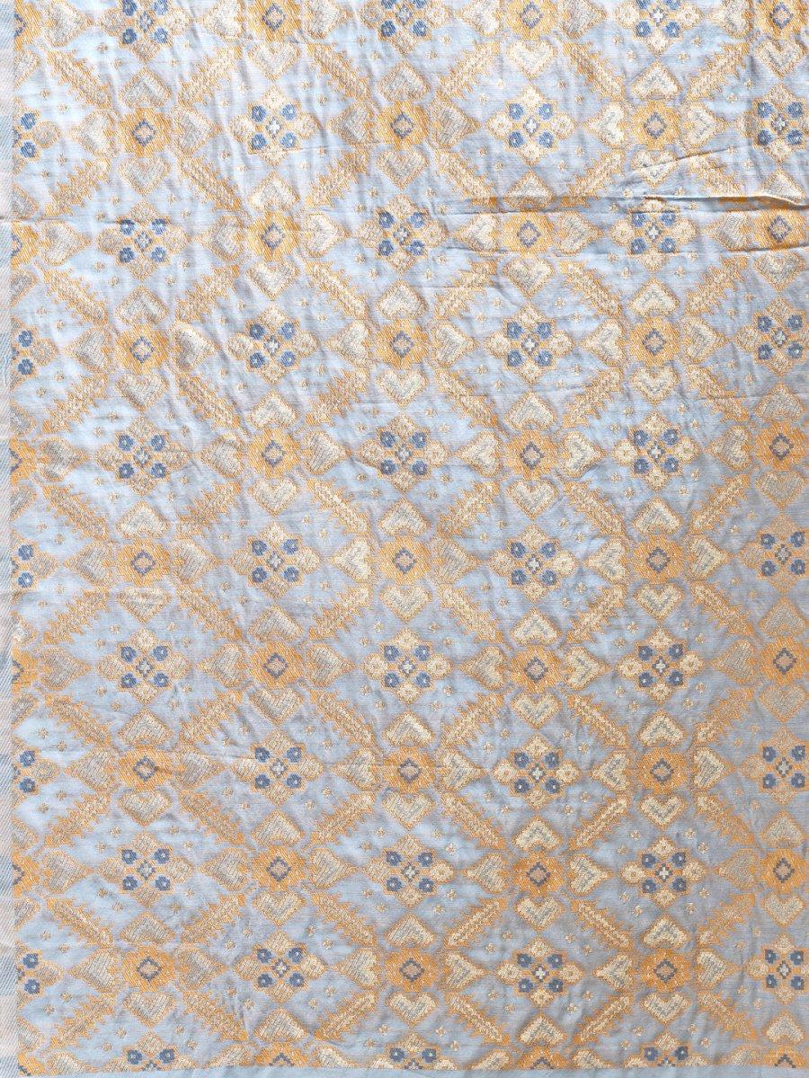 Sky Blue Cotton Saree With Blouse Piece - EZBER