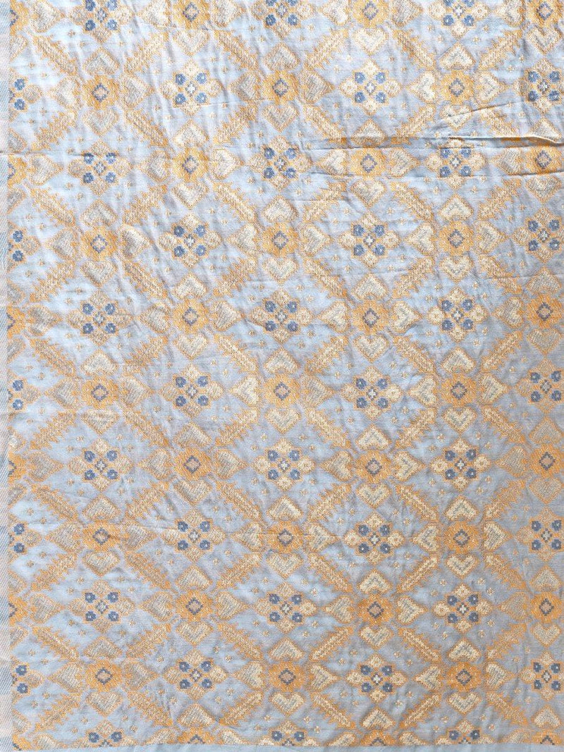 Sky Blue Cotton Saree With Blouse Piece - EZBER