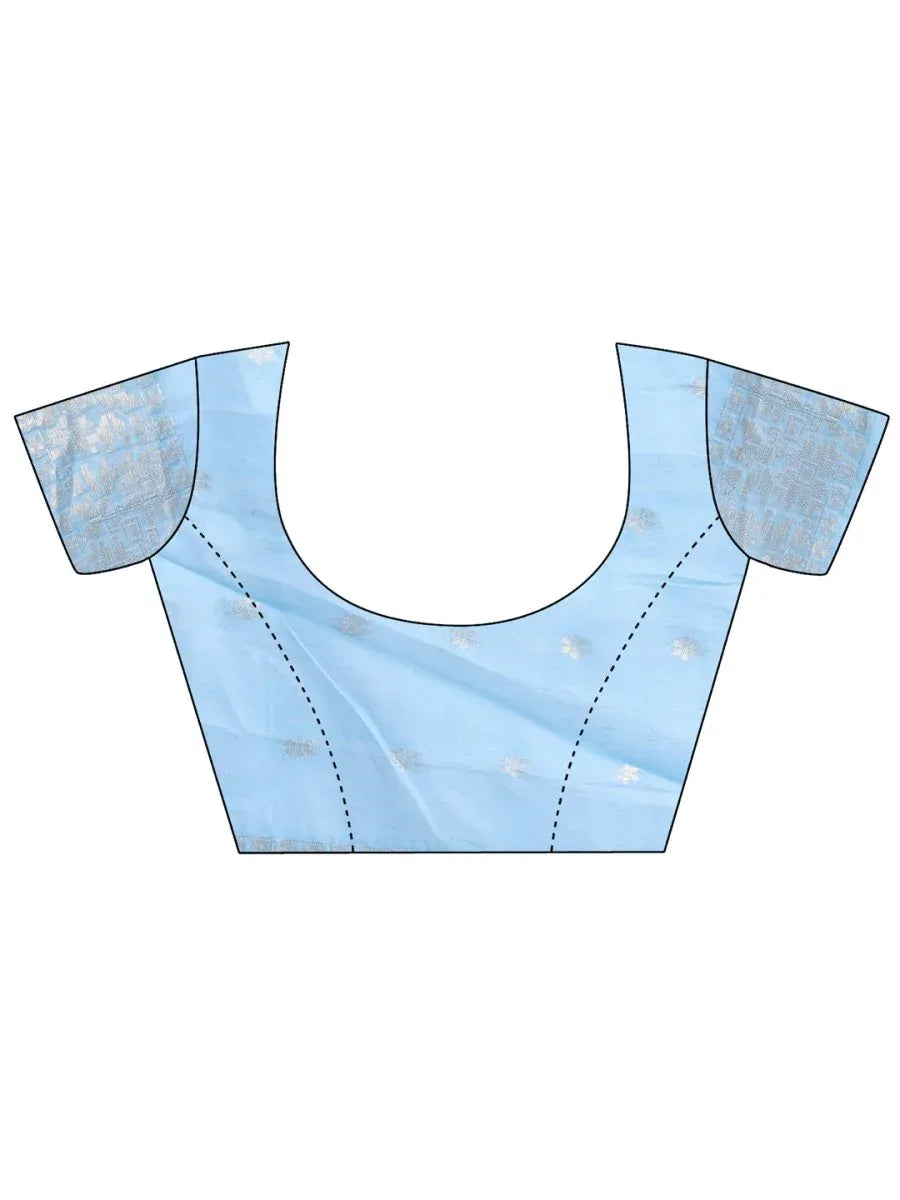 Sky Blue Cotton Saree With Blouse Piece - EZBER
