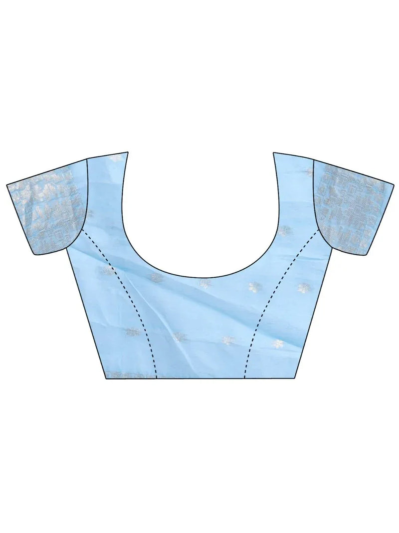 Sky Blue Cotton Saree With Blouse Piece - EZBER