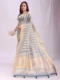 Sky Blue FOSHAN Organza Saree with Blouse Piece - EZBER