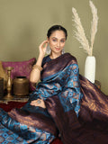 Sky Blue Lichi Silk Saree With Blouse Piece - EZBER