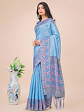 Sky Blue Lichi Silk Saree With Blouse Piece - EZBER