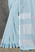 Sky Blue Linen Blend Saree - EZBER