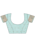 Sky Blue Linen Cotton Saree With Blouse Piece - EZBER