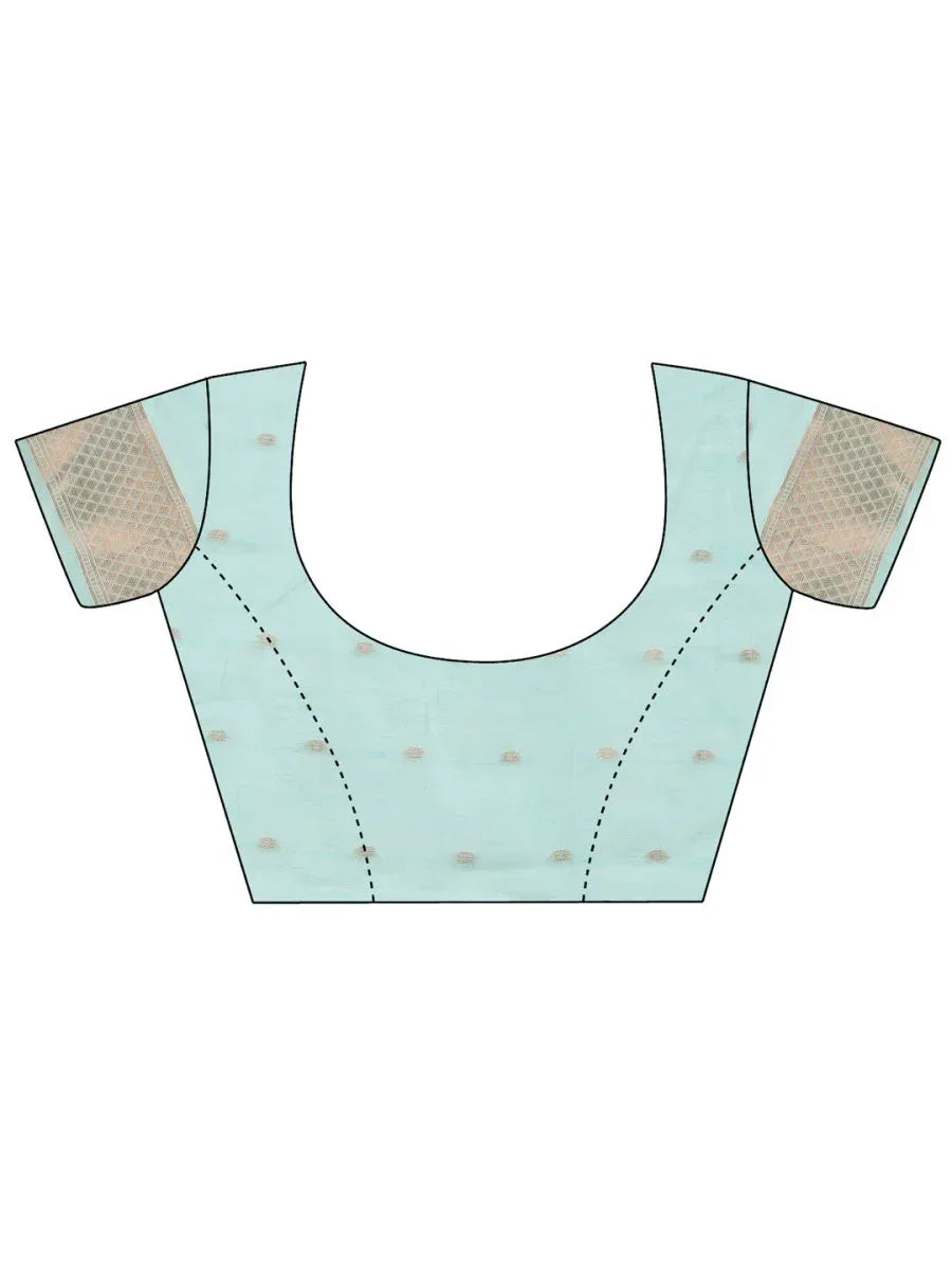 Sky Blue Linen Cotton Saree With Blouse Piece - EZBER
