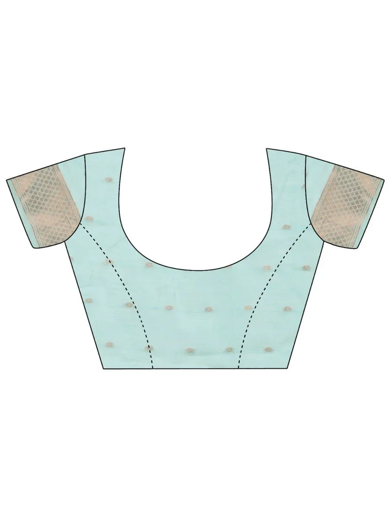 Sky Blue Linen Cotton Saree With Blouse Piece - EZBER