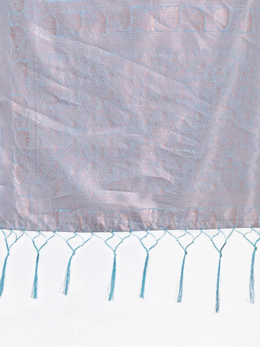 Sky Blue Linen Cotton Saree With Blouse Piece - EZBER