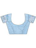 Sky Blue Linen Cotton Saree With Blouse Piece - EZBER