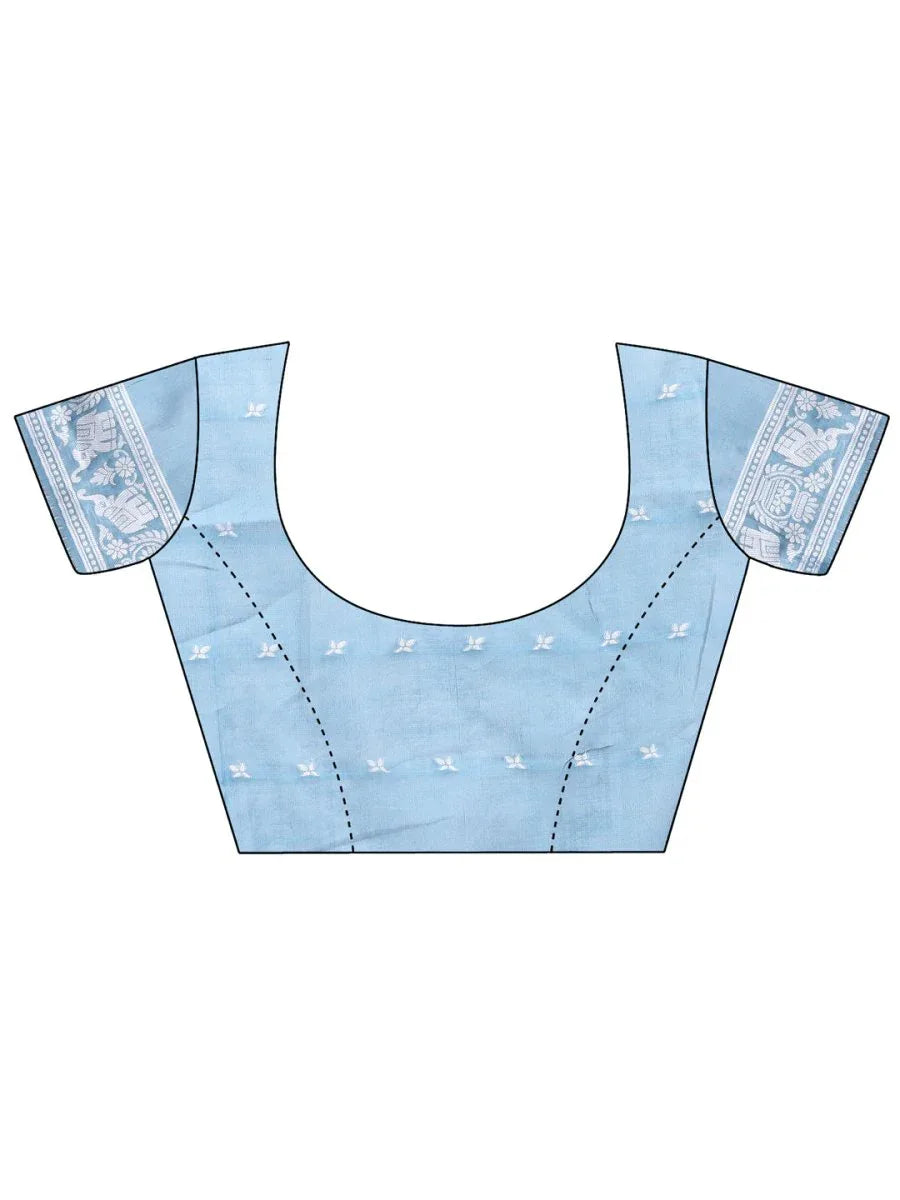 Sky Blue Linen Cotton Saree With Blouse Piece - EZBER