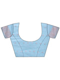 Sky Blue Linen Cotton Saree With Blouse Piece - EZBER