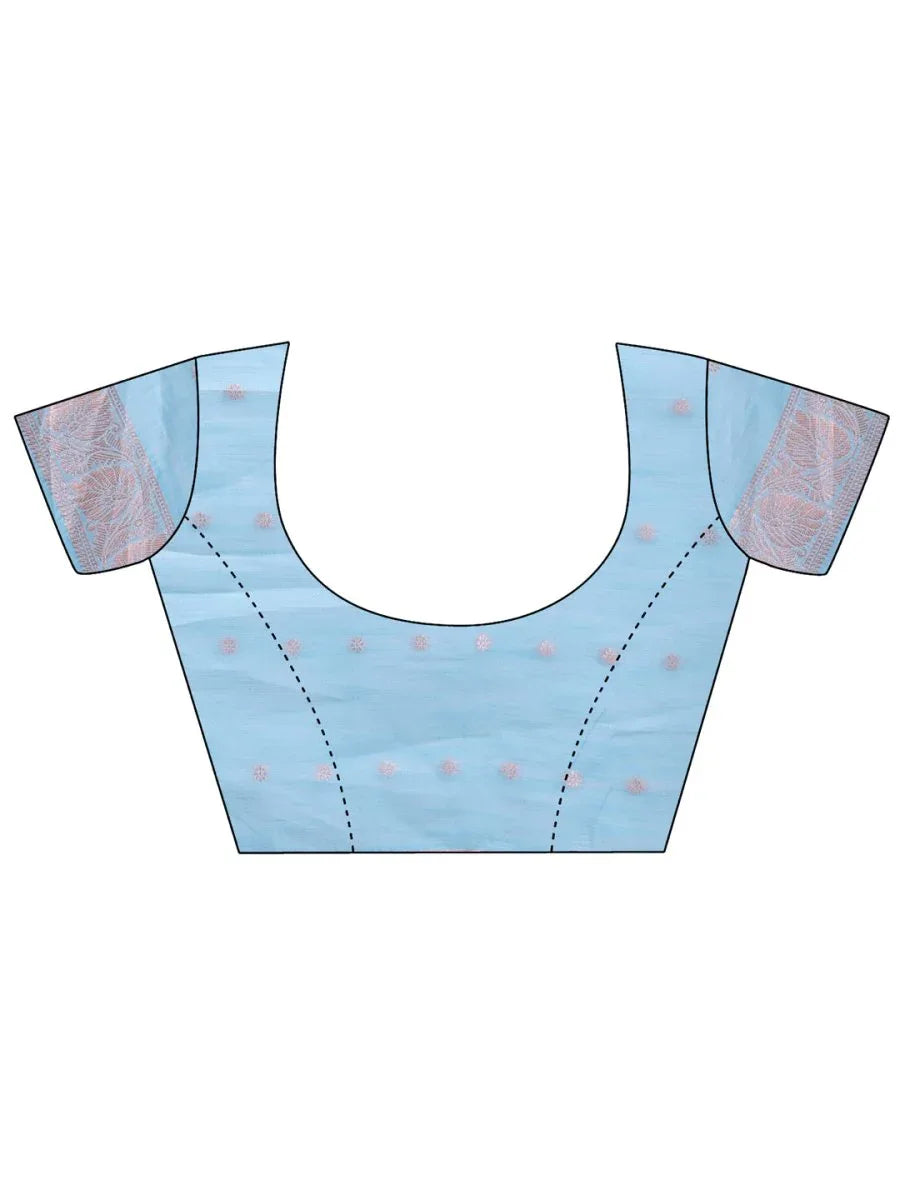 Sky Blue Linen Cotton Saree With Blouse Piece - EZBER