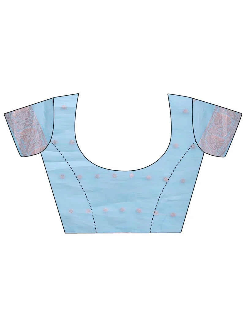 Sky Blue Linen Cotton Saree With Blouse Piece - EZBER