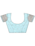 Sky Blue Linen Cotton Saree With Blouse Piece - EZBER