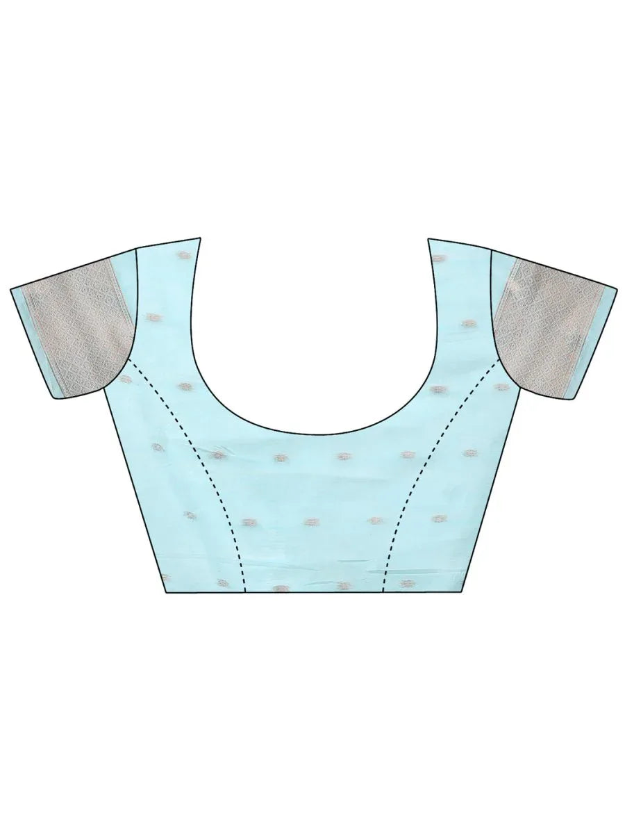 Sky Blue Linen Cotton Saree With Blouse Piece - EZBER