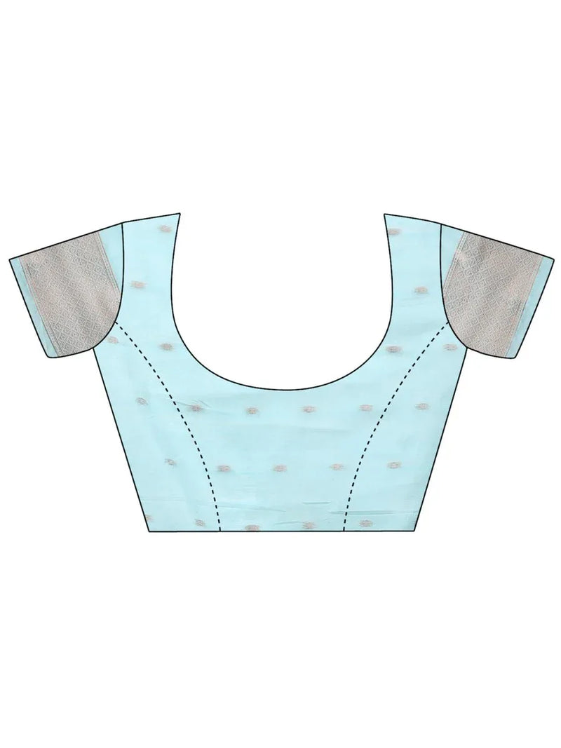 Sky Blue Linen Cotton Saree With Blouse Piece - EZBER