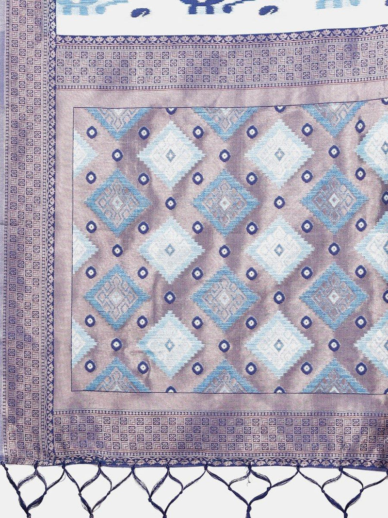 Sky Blue Linen Cotton Saree With Blouse Piece - EZBER