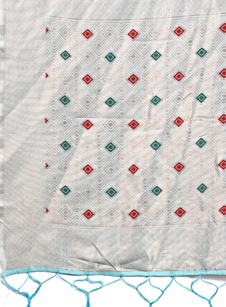 Sky Blue Linen Cotton Saree With Blouse Piece - EZBER