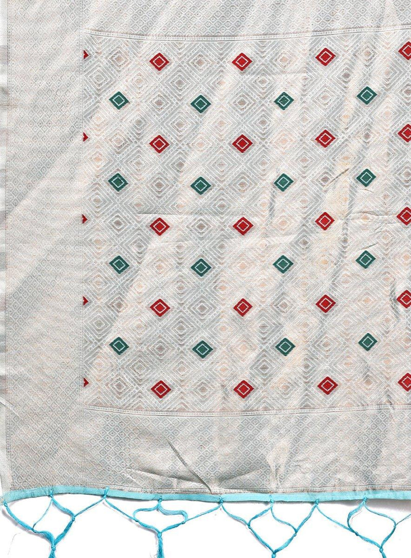 Sky Blue Linen Cotton Saree With Blouse Piece - EZBER