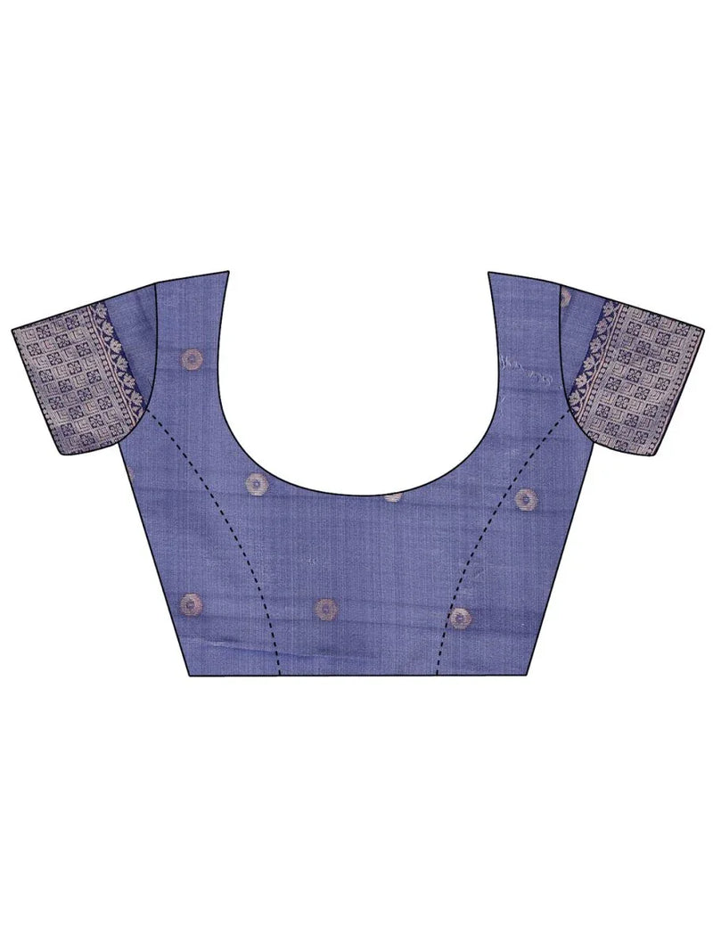 Sky Blue Linen Cotton Saree With Blouse Piece - EZBER