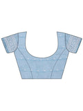 Sky Blue Linen Cotton Saree With Blouse Piece - EZBER
