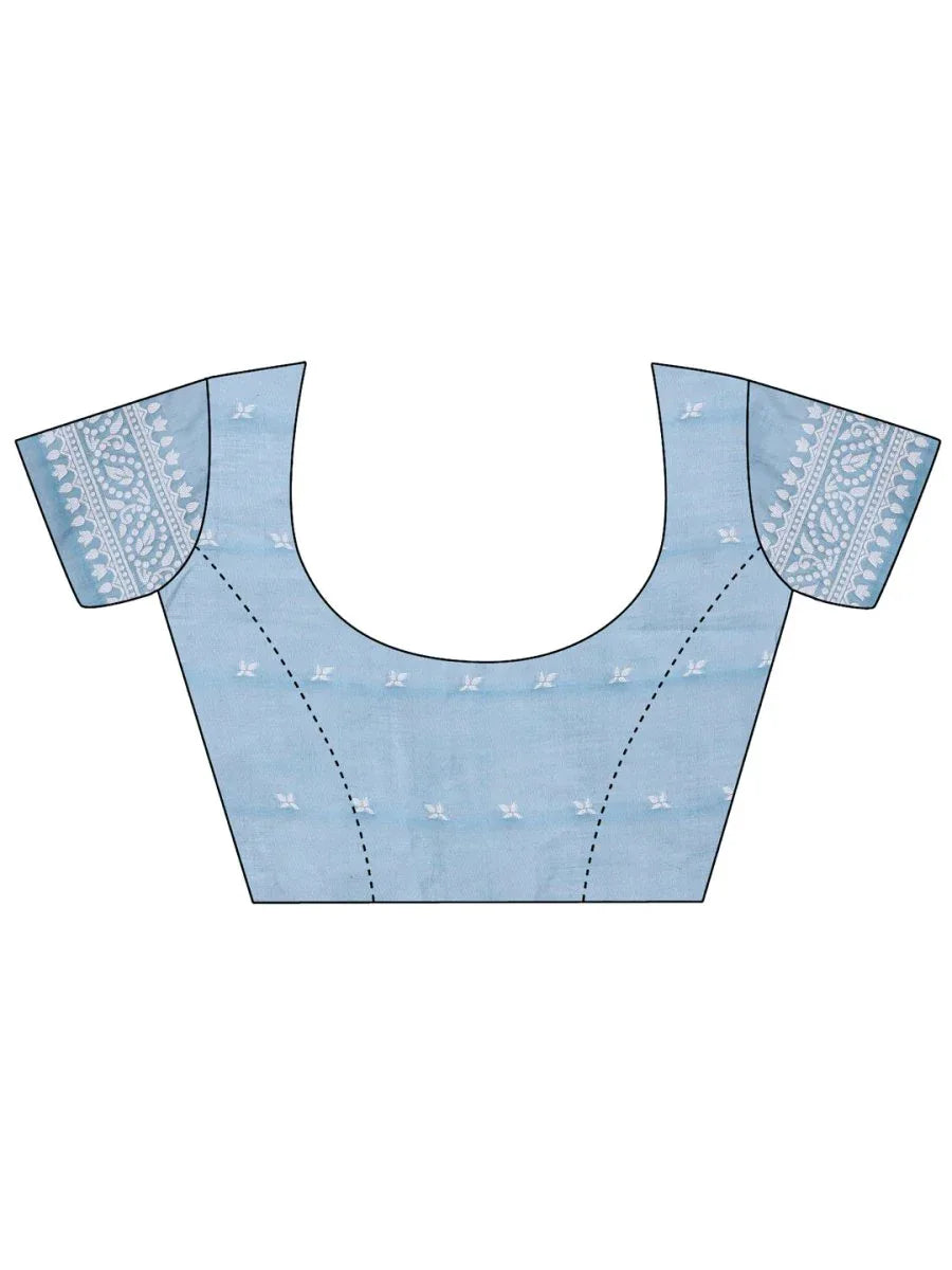 Sky Blue Linen Cotton Saree With Blouse Piece - EZBER