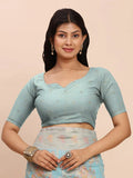 Sky Blue Linen Cotton Saree With Blouse Piece - EZBER