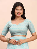 Sky Blue Linen Cotton Saree With Blouse Piece - EZBER