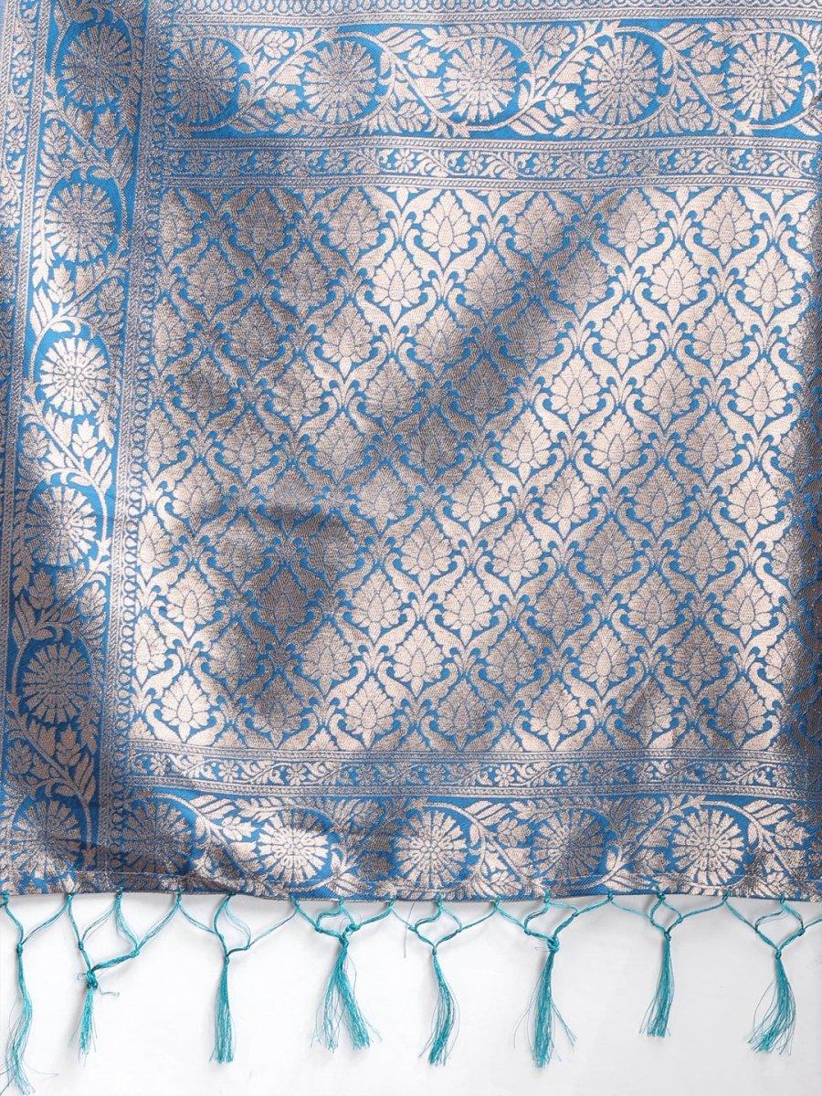 Sky Blue Linen Cotton Saree With Blouse Piece - EZBER