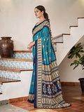 Sky Blue Mulmul Cottons Saree With Blouse Piece - EZBER