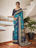 Sky Blue Mulmul Cottons Saree With Blouse Piece - EZBER