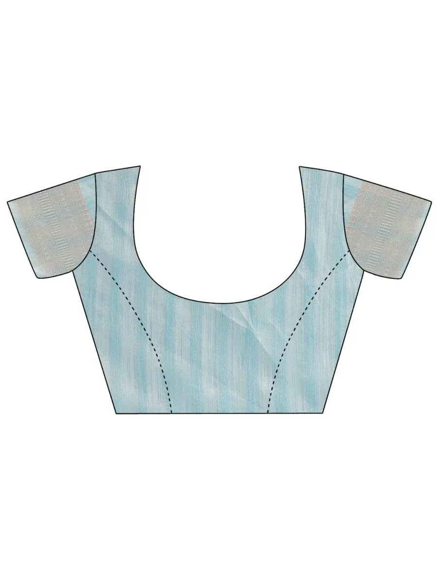 Sky Blue Organza Saree With Blouse Piece - EZBER