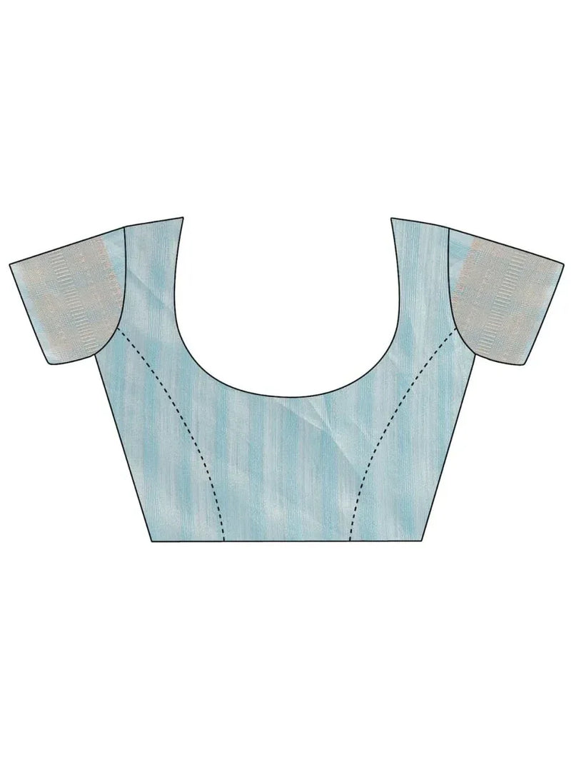 Sky Blue Organza Saree With Blouse Piece - EZBER