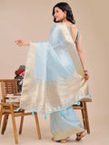 Sky Blue Organza Saree With Blouse Piece - EZBER
