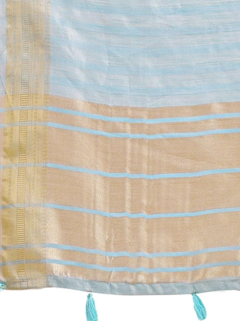 Sky Blue Organza Saree With Blouse Piece - EZBER