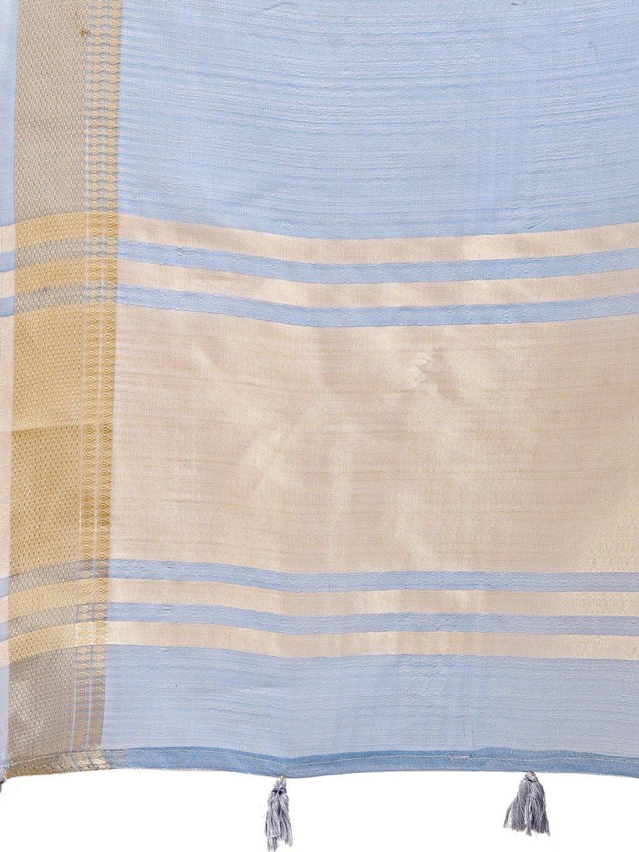 Sky Blue Organza Saree With Blouse Piece - EZBER