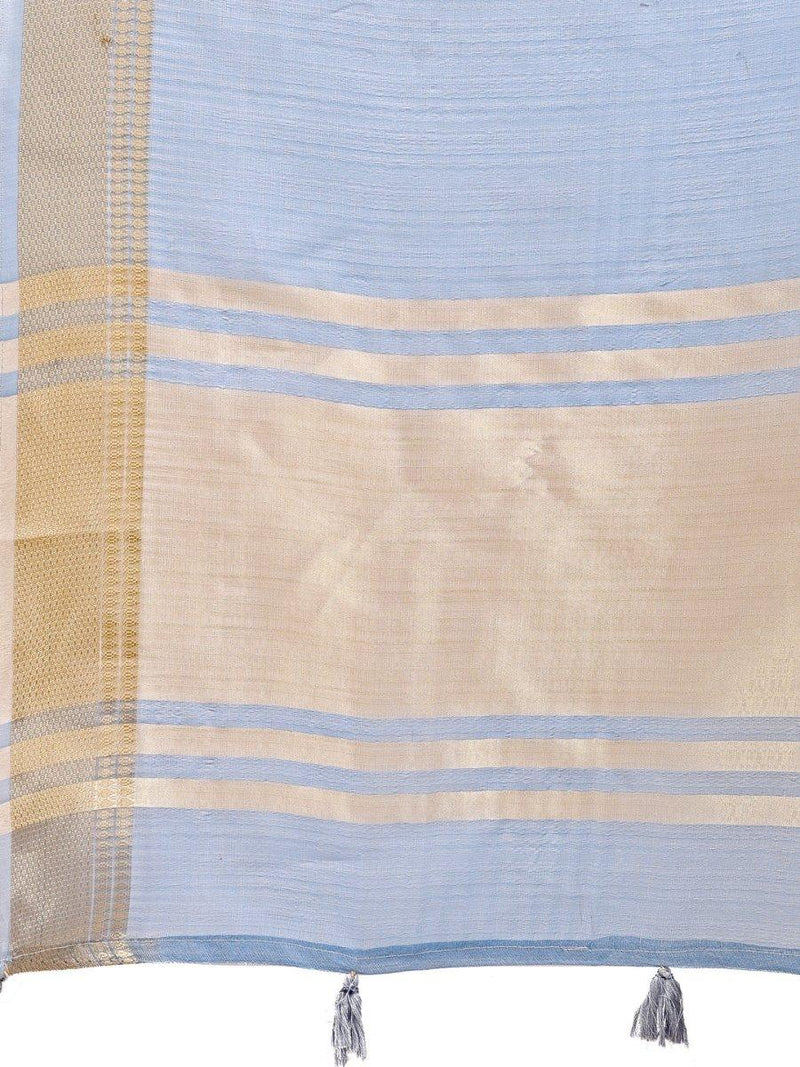 Sky Blue Organza Saree With Blouse Piece - EZBER