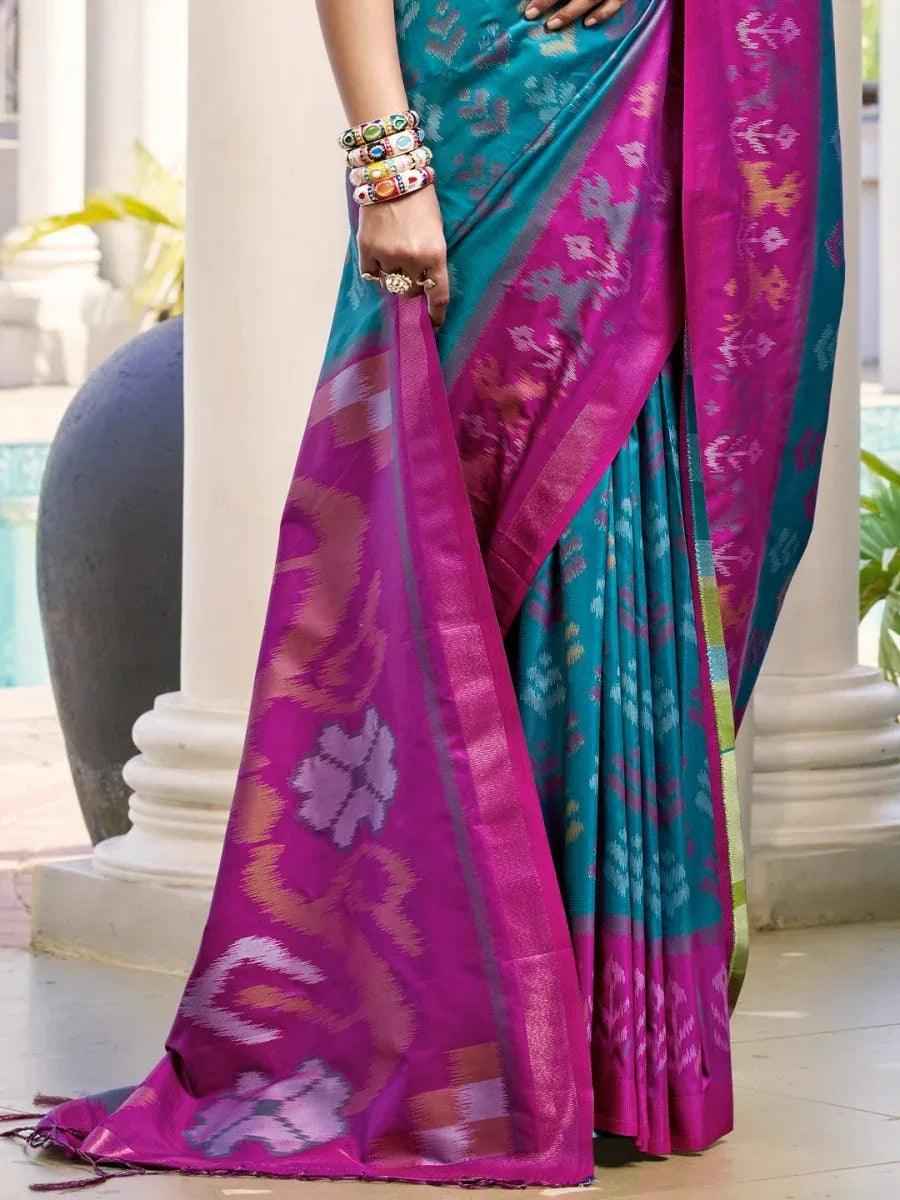 Sky Blue Silk Brocade Saree | EZB SI04 ASPOC1002